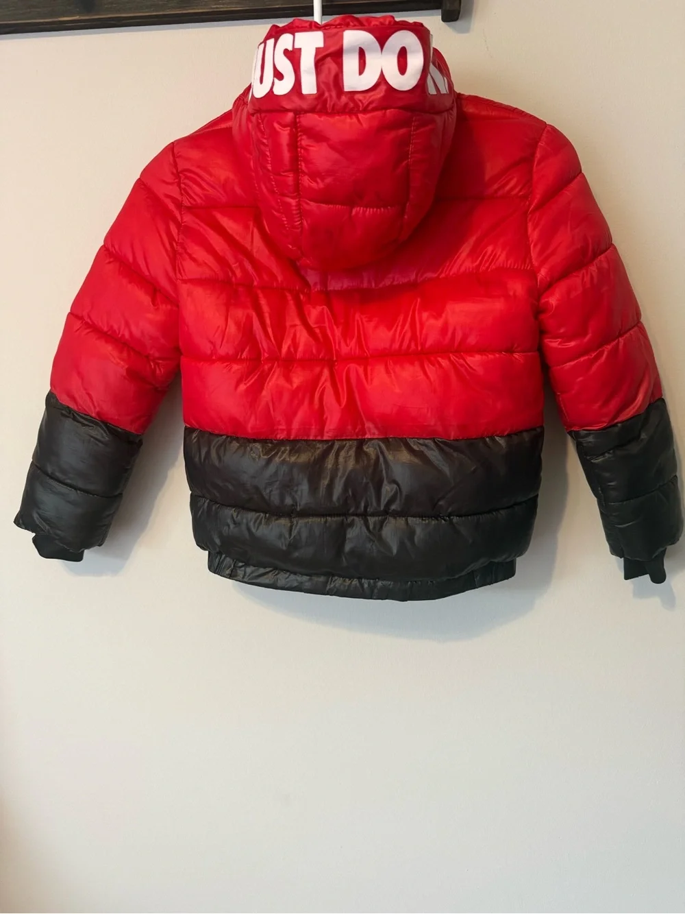 Nike Kids Red and Black Hooded Puffer Jacket